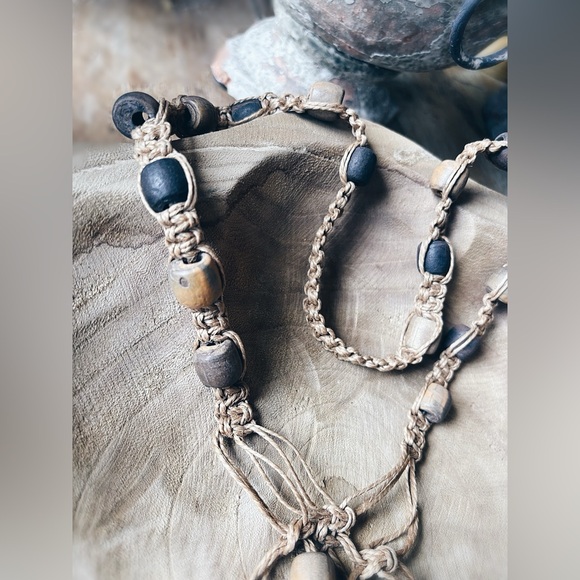 Necklace / 70’s HEMP & CLAY / VINTAGE - Picture 10 of 12